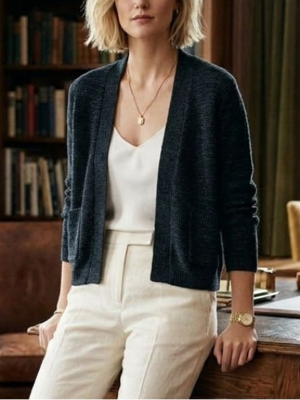 Gap Black Marled Knit Open Front Kimono Cardigan Sweater Wool Blend Size S